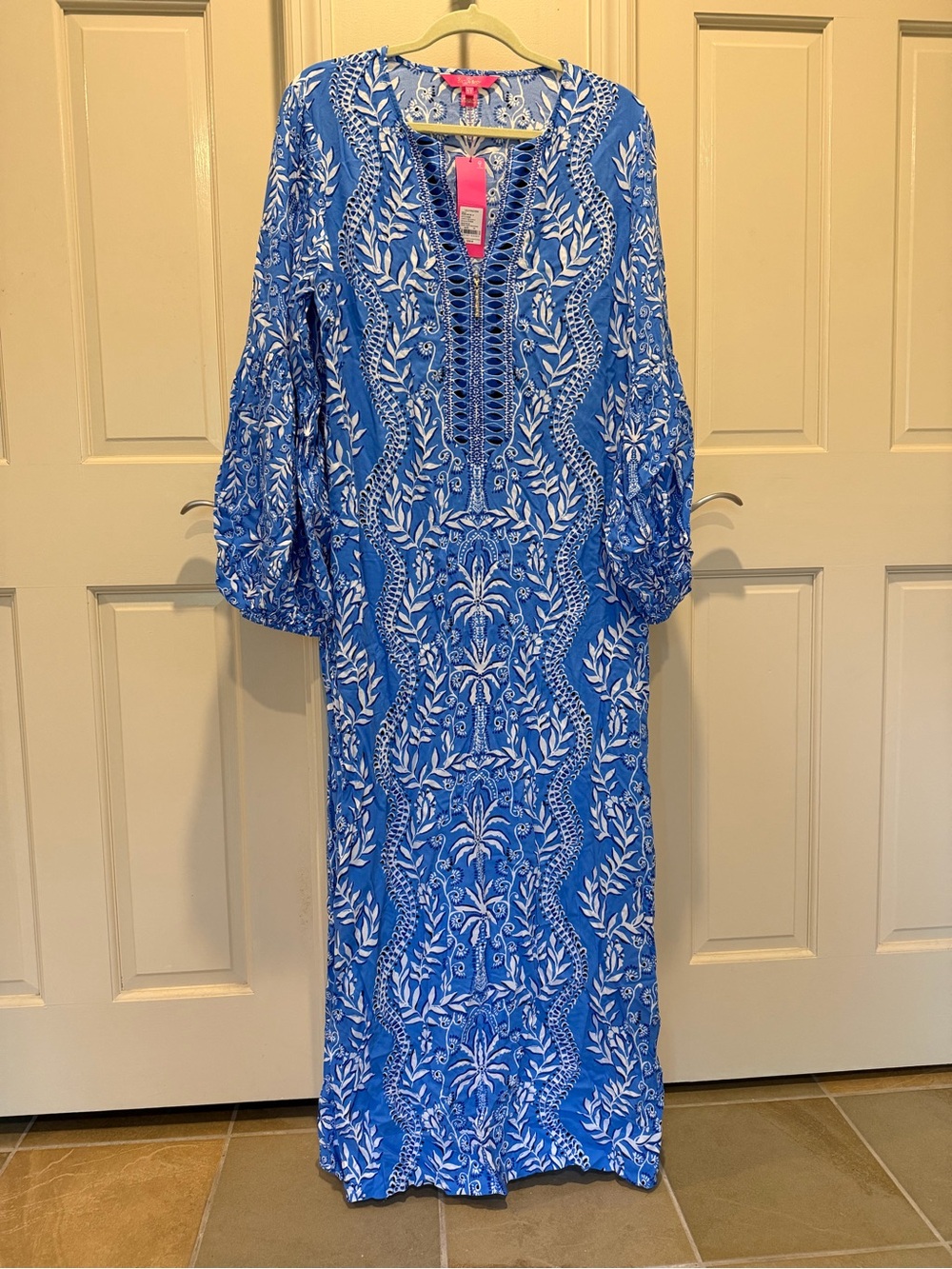Lilly Pulitzer Blue and White Long Sleeve Printed Maxi Dress